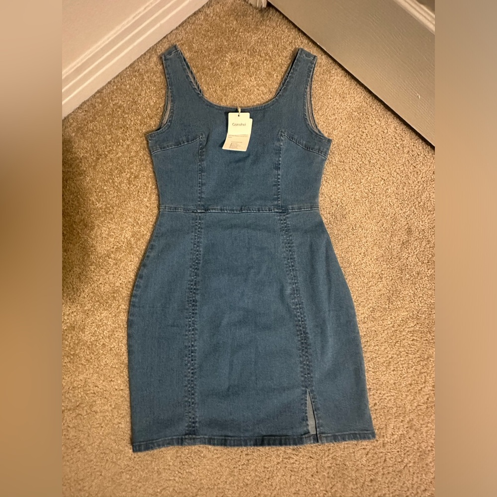 Denim Body-Con Dress with Slit